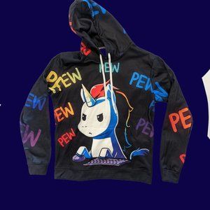 New Unicorn Pew Pew Gaming Hoodie Sz M All Over P… - image 1